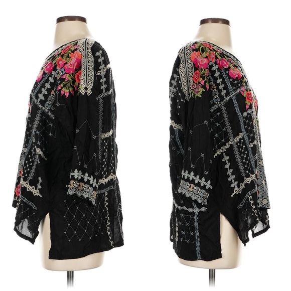 {Johnny Was} Black Floral Embroidered Peasant Top - Picture 3 of 14